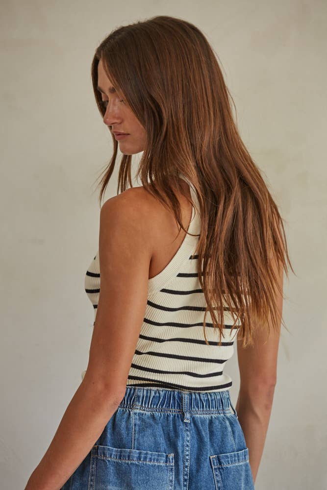 W1651 | Knit Sweater Ribbed Striped Tank Top