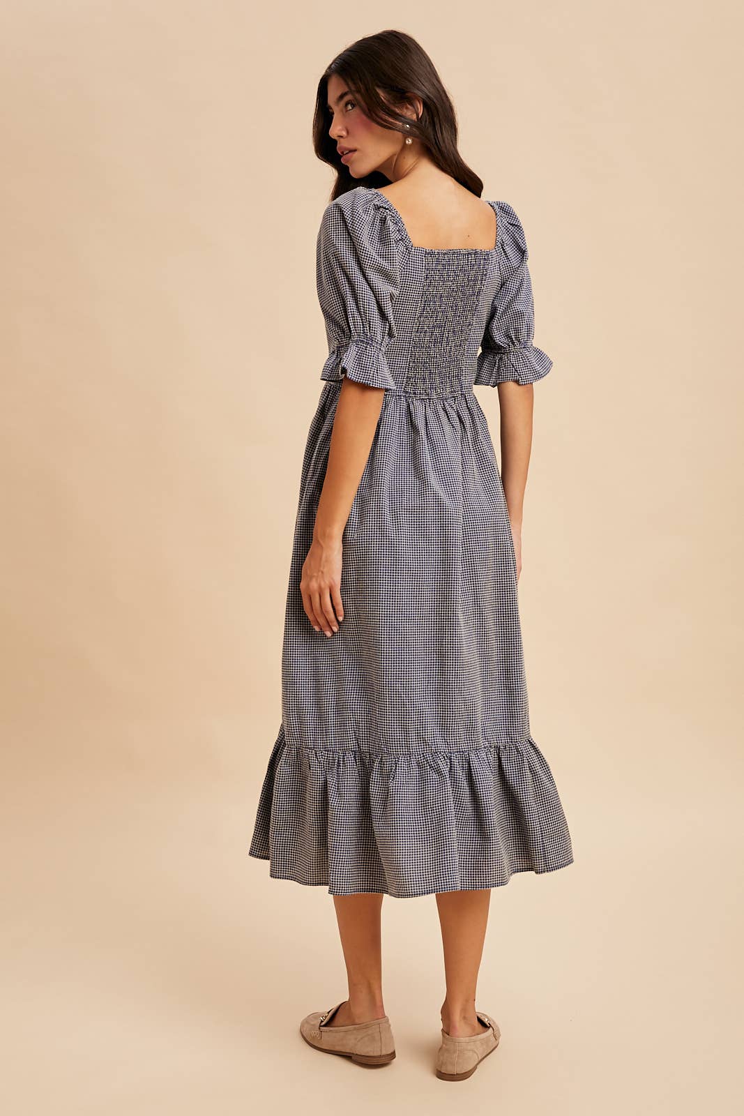 GRID CHECKERED MIDI DRESS