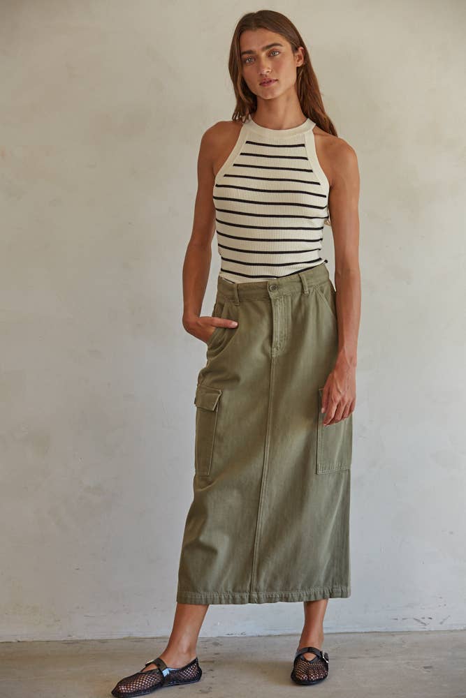 W1651 | Knit Sweater Ribbed Striped Tank Top