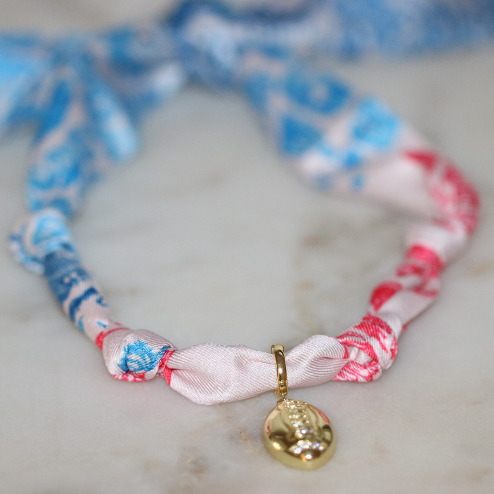 Red & Blue Scarf Necklace ~ Pick your Charm