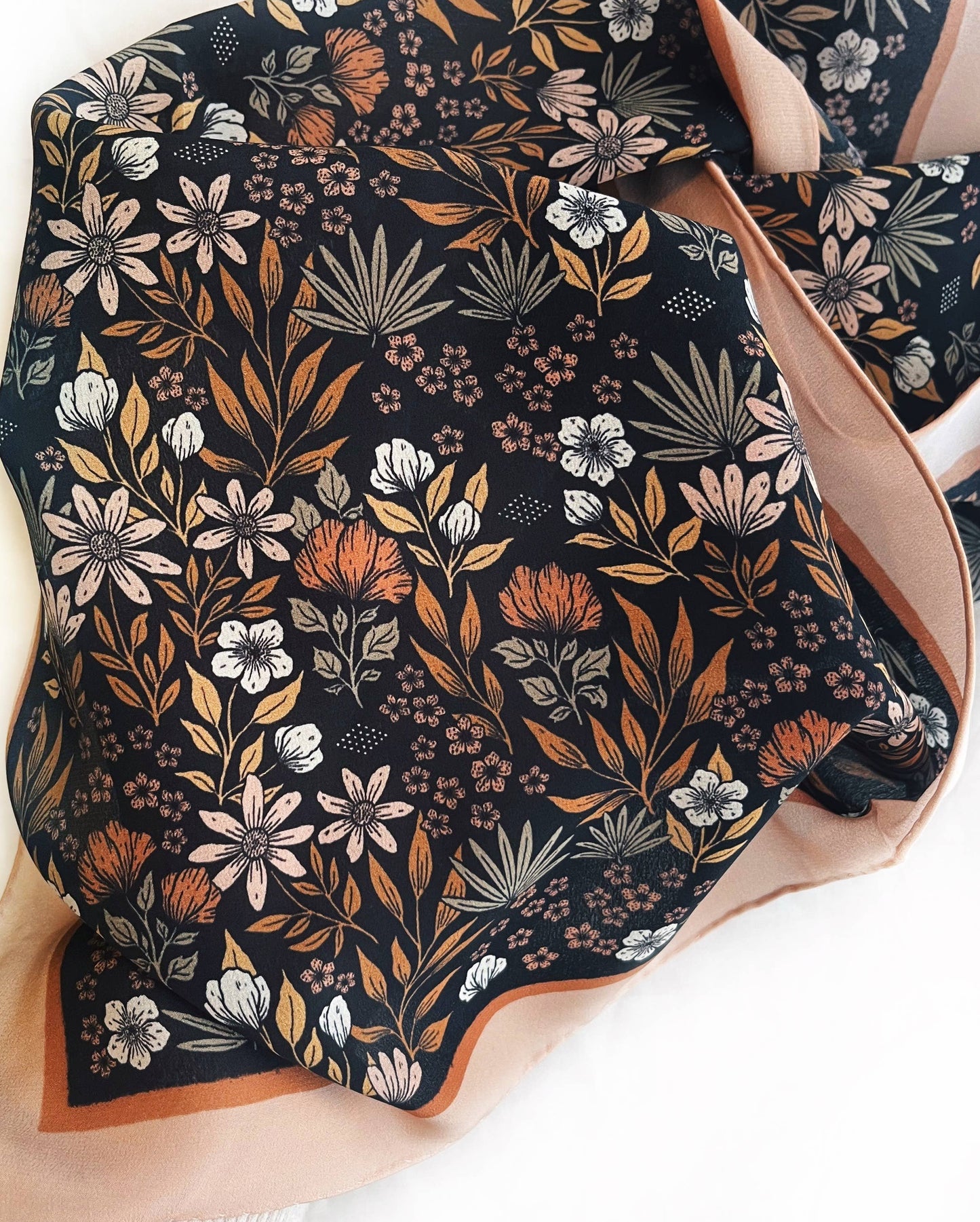 100% Silk Bandana Scarf - Midnight Garden Floral