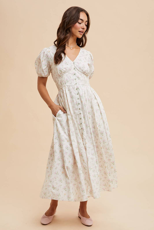 Davie Floral Cotton Button Down Dress