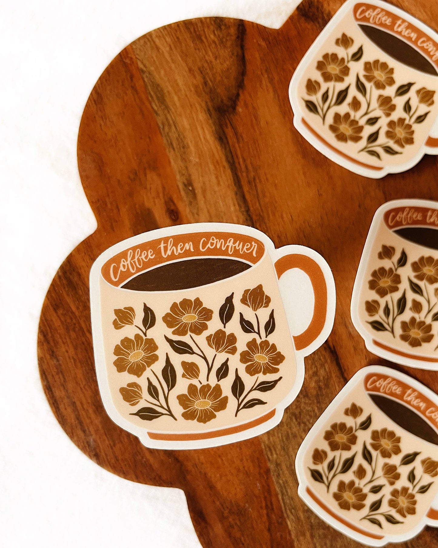 Coffee Lovers Mug Floral Vinyl Sticker Clear Background (