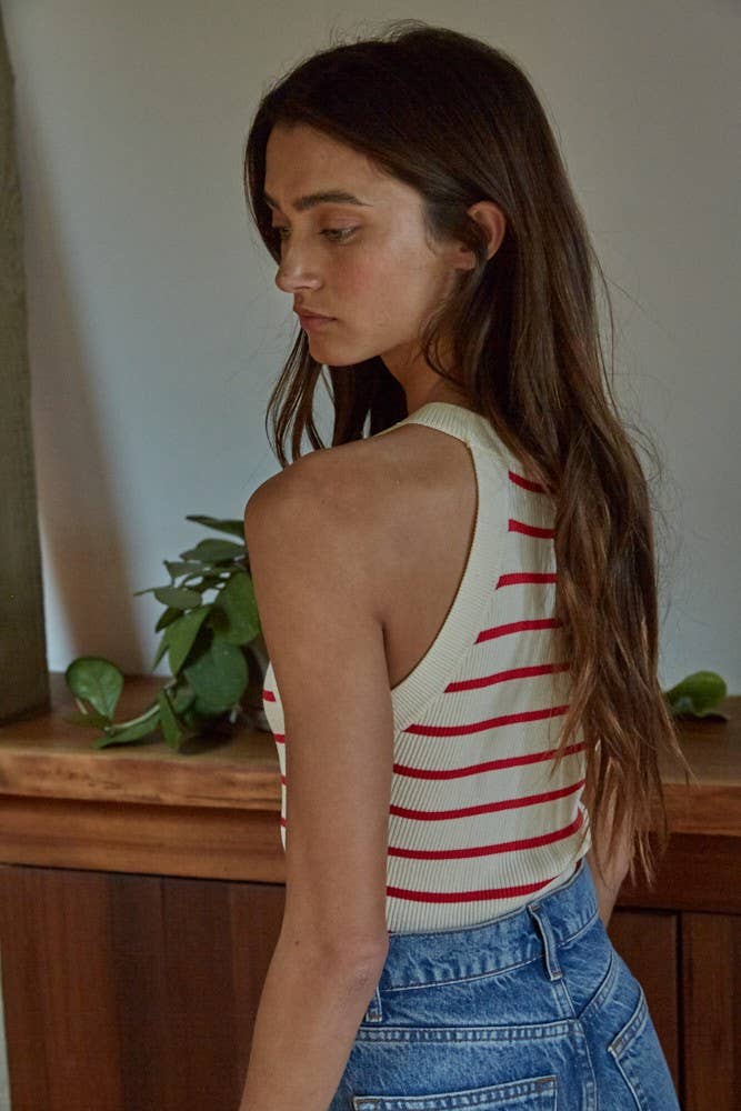 W1651 | Knit Sweater Ribbed Striped Tank Top