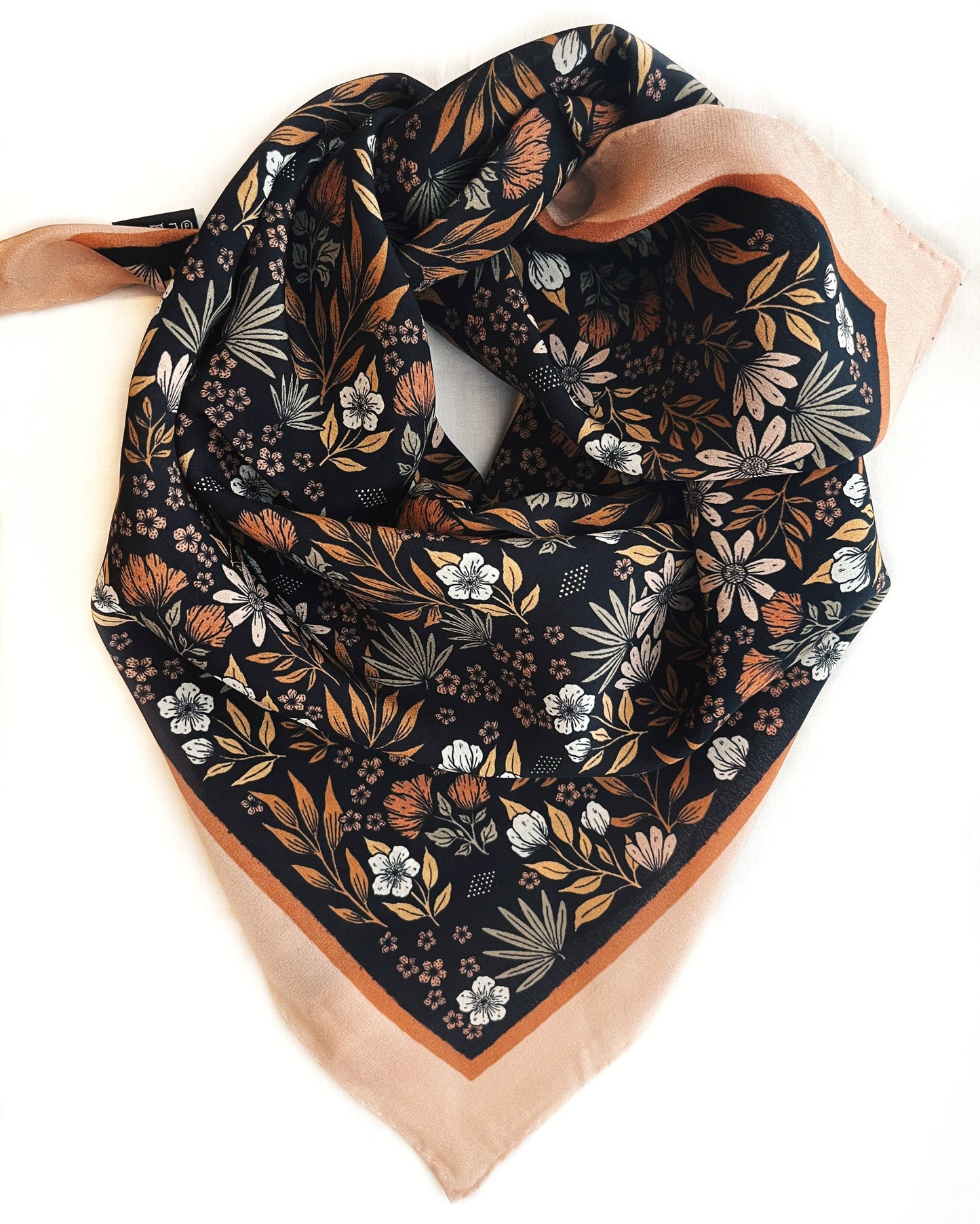 100% Silk Bandana Scarf - Midnight Garden Floral