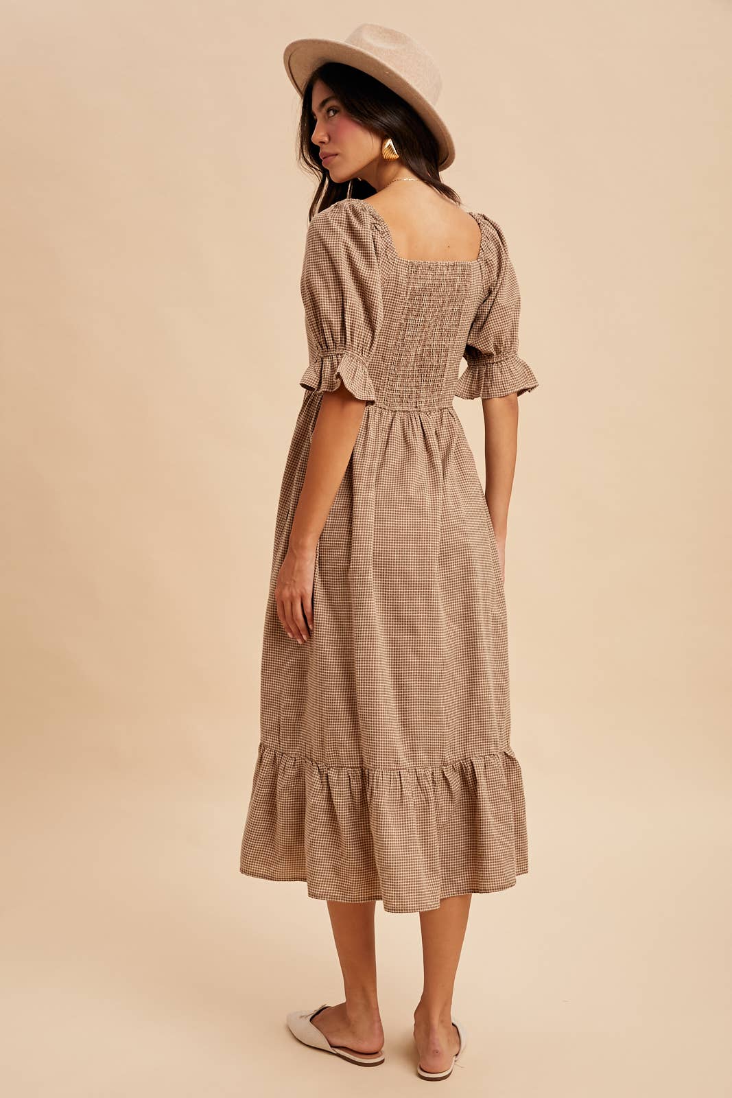 GRID CHECKERED MIDI DRESS