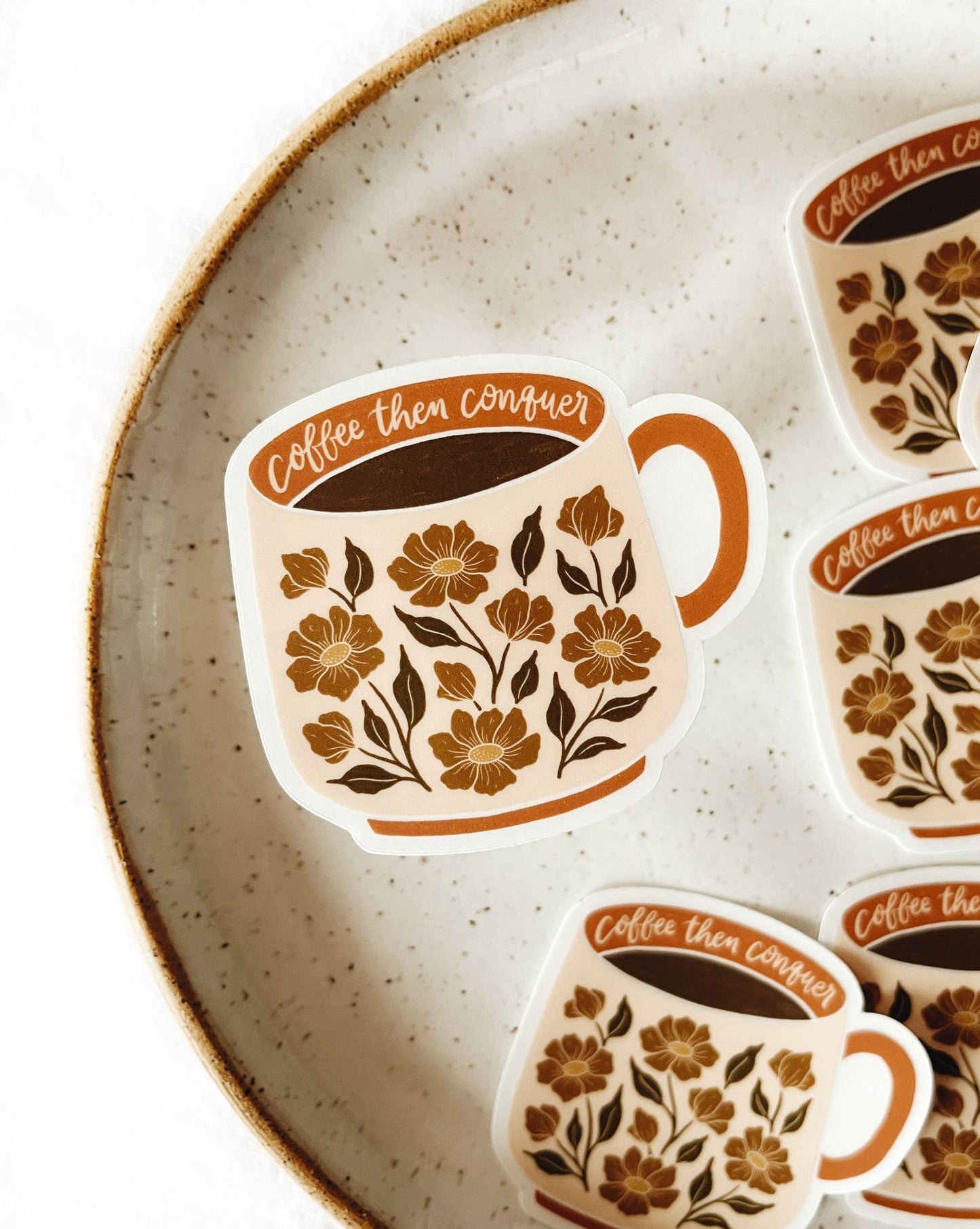Coffee Lovers Mug Floral Vinyl Sticker Clear Background (