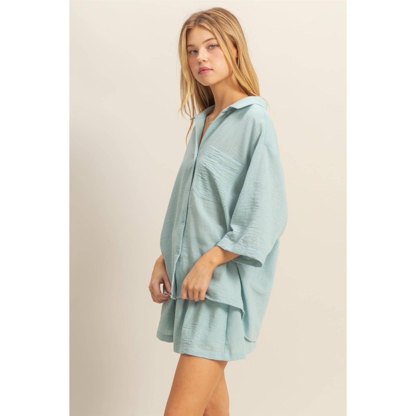 Abbie Oversized Shirt And Flowy Shorts Set