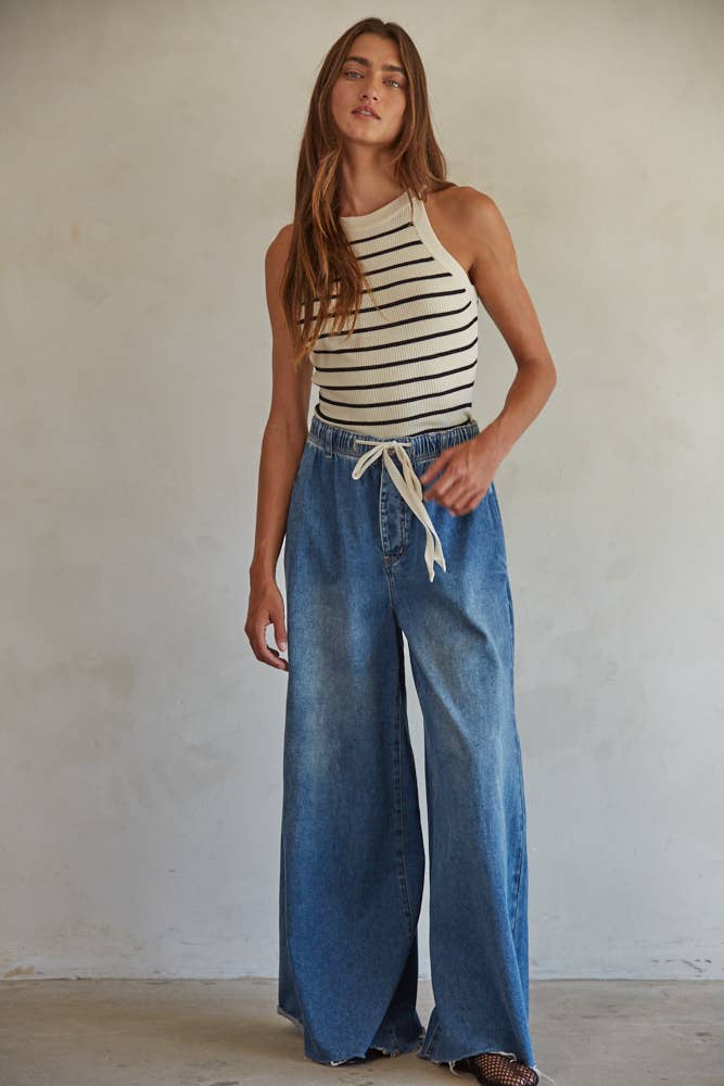 W1651 | Knit Sweater Ribbed Striped Tank Top