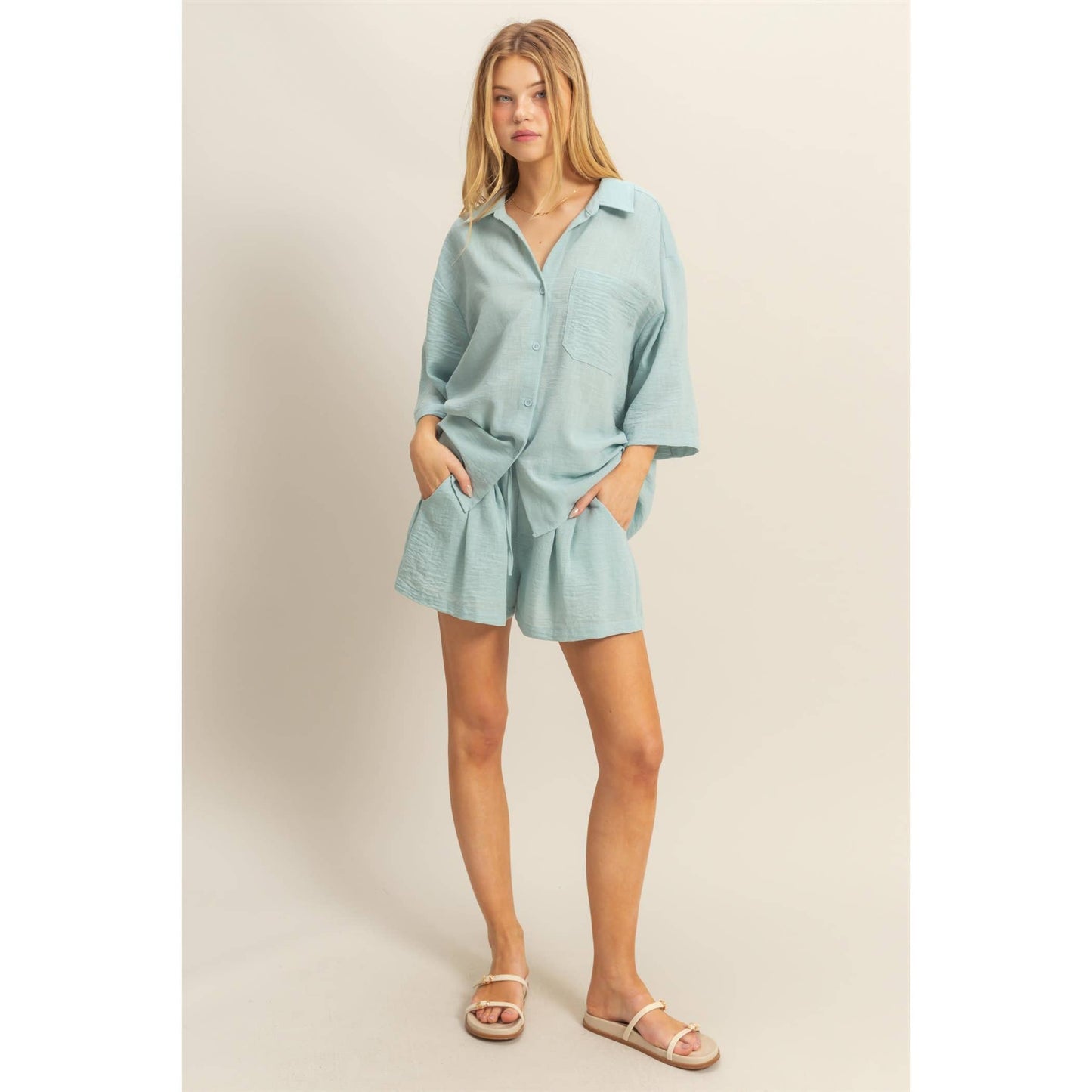Abbie Oversized Shirt And Flowy Shorts Set