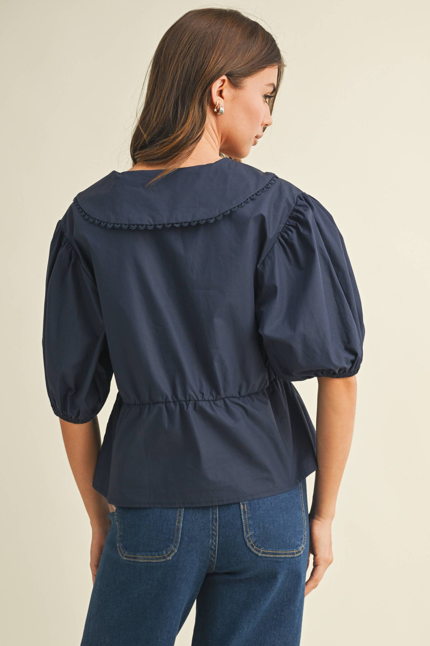 IT4249 PUFF SLEEVES OVERSIZED COLLAR TOP BLOUSE