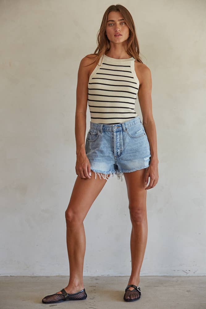 W1651 | Knit Sweater Ribbed Striped Tank Top