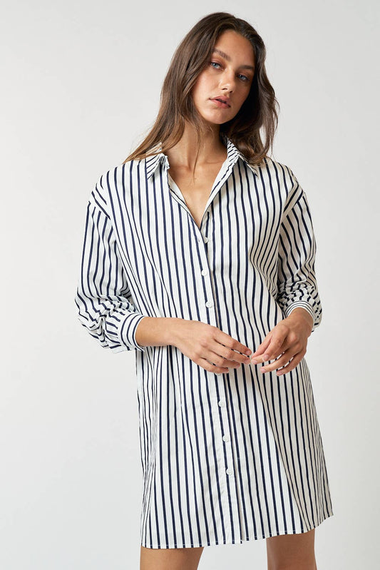Daisy Striped Collar Button Up Shirt Mini Dress