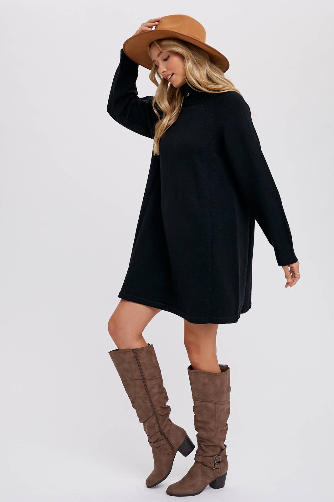 Turtleneck Sweater Dress, Black