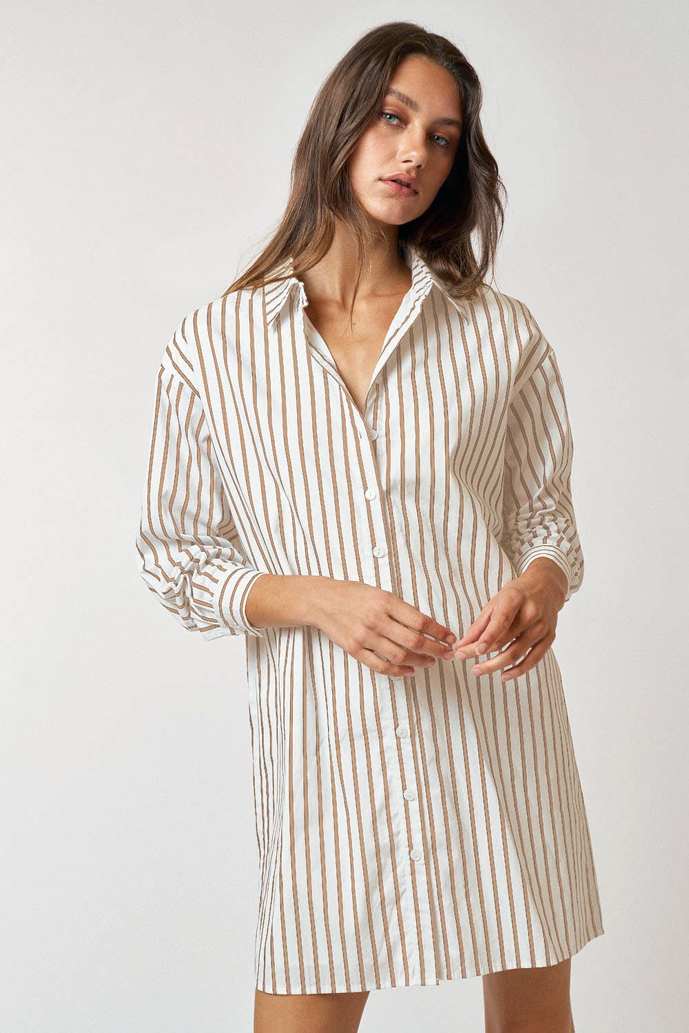 Striped Collar Button Up Shirt Mini Dress, Navy/White