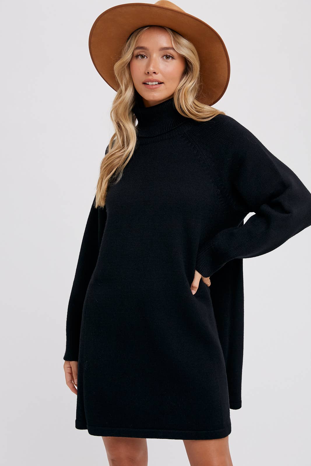 Turtleneck Sweater Dress, Black