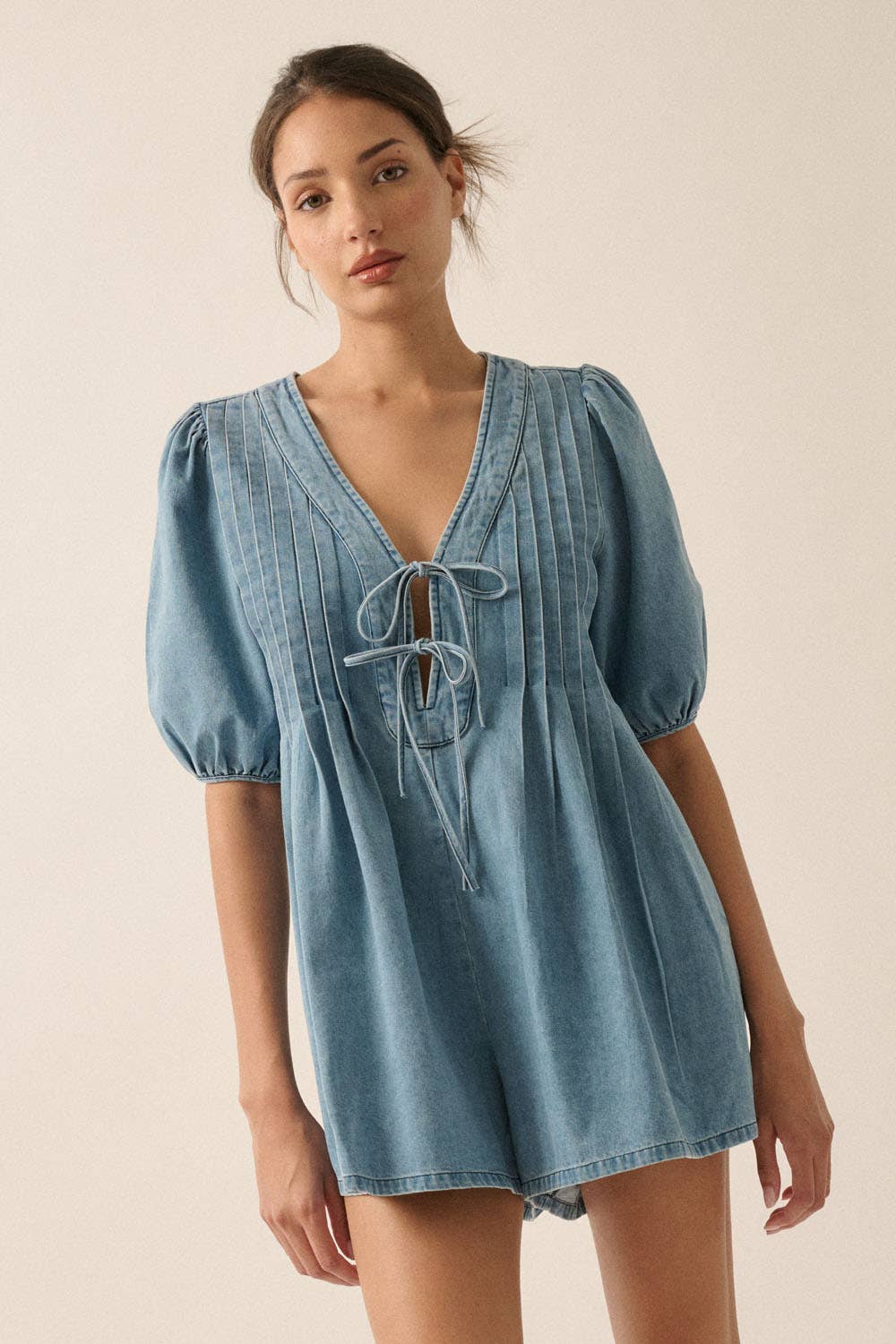 Alisa Denim Pleated Romper