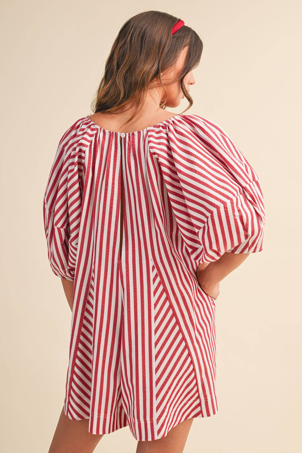 IR2141-K AMERICAN STRIPED OVERSIZED SCOOPNECK PUFF SLEEVE RO