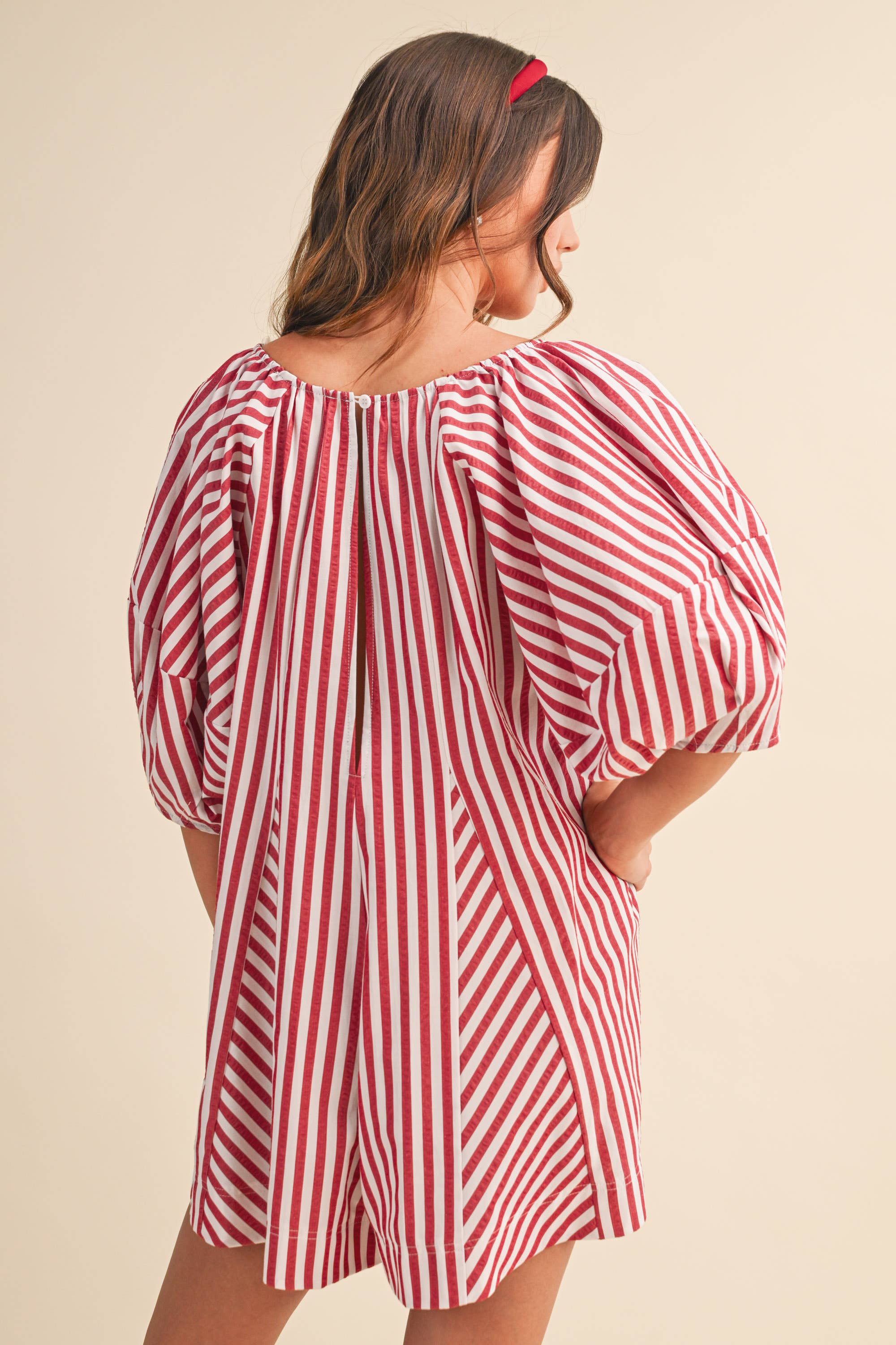 IR2141-K AMERICAN STRIPED OVERSIZED SCOOPNECK PUFF SLEEVE RO