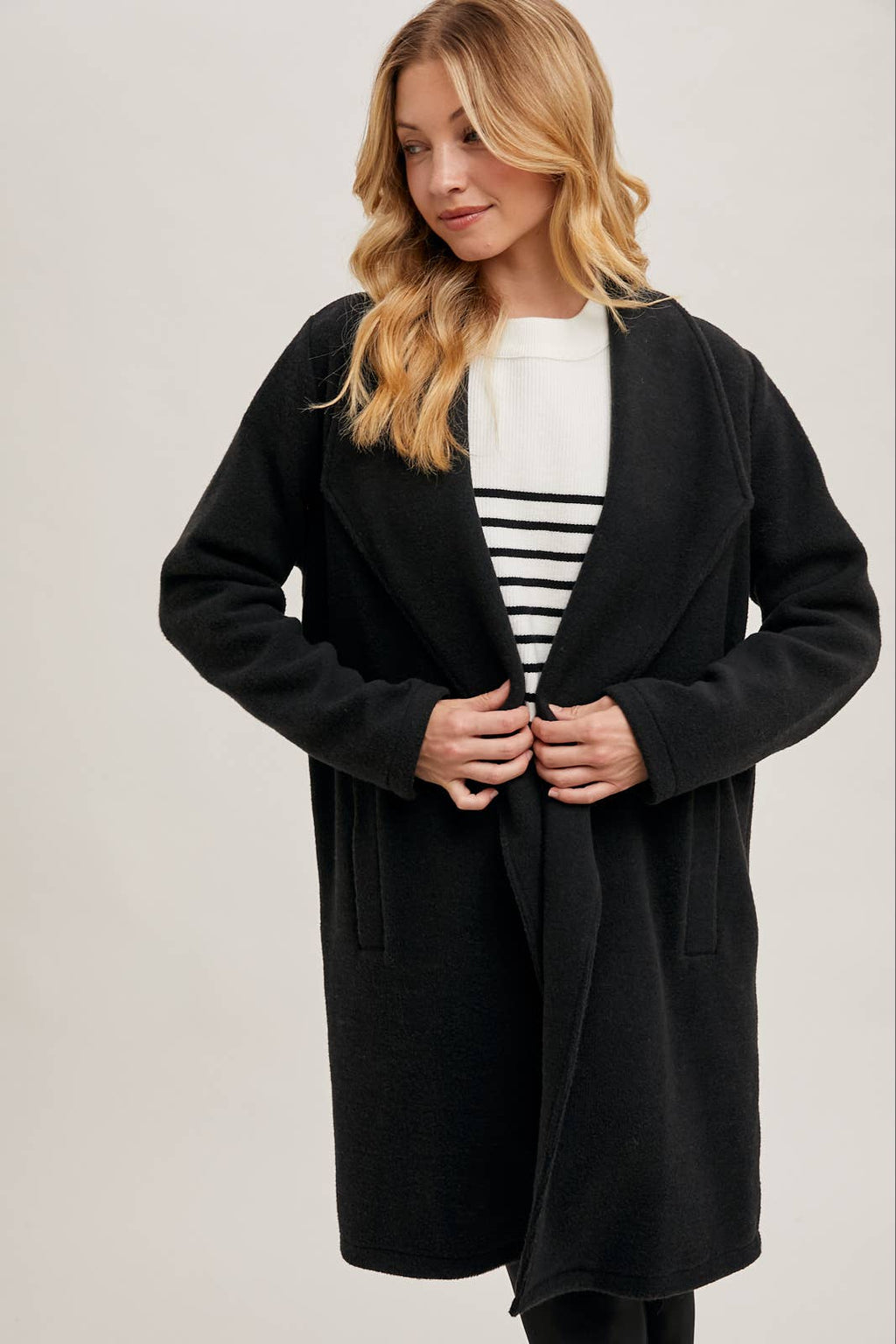 Open Front Knit Jacket, Black