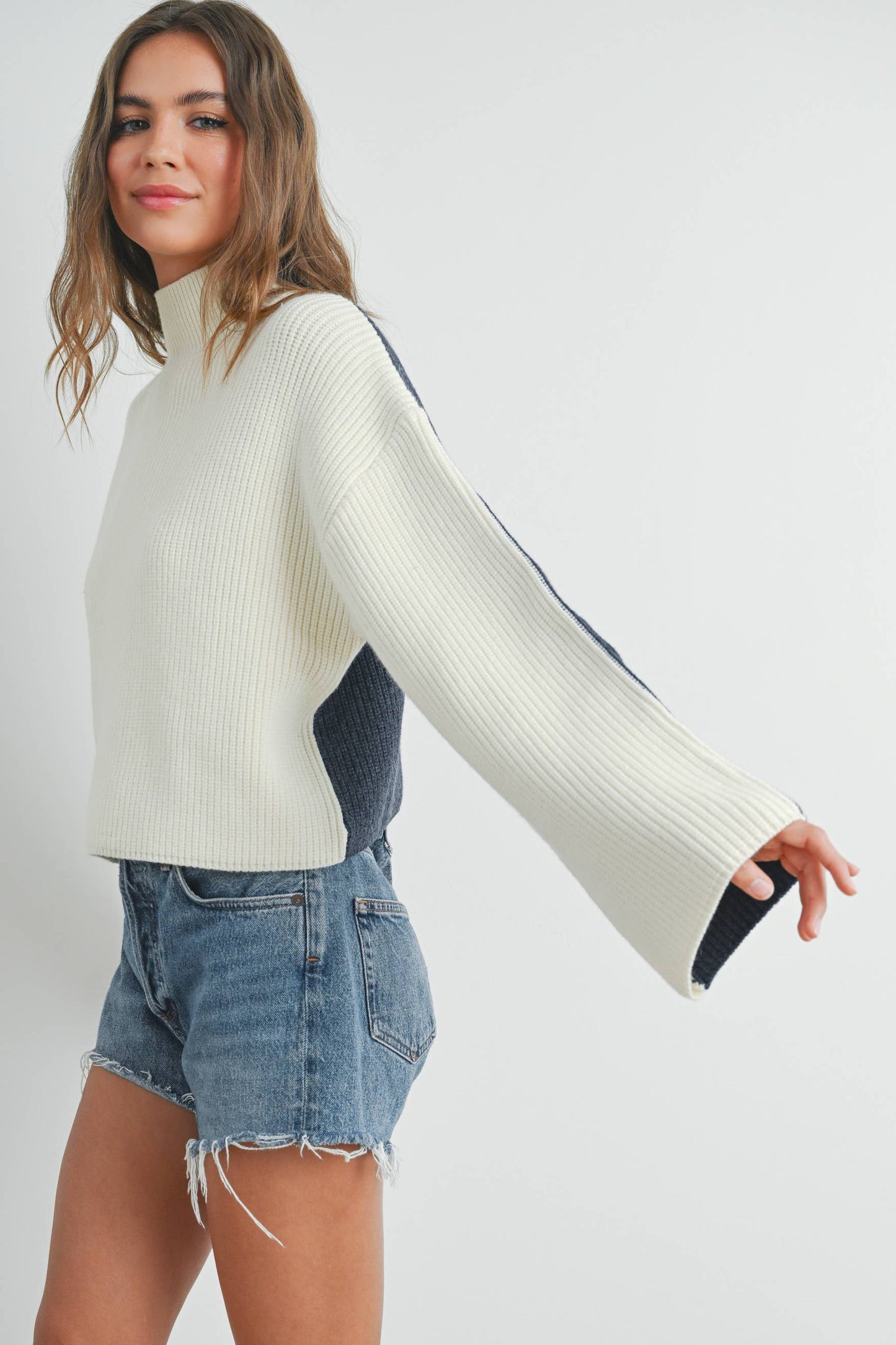 Two Toned Turtleneck Sweater