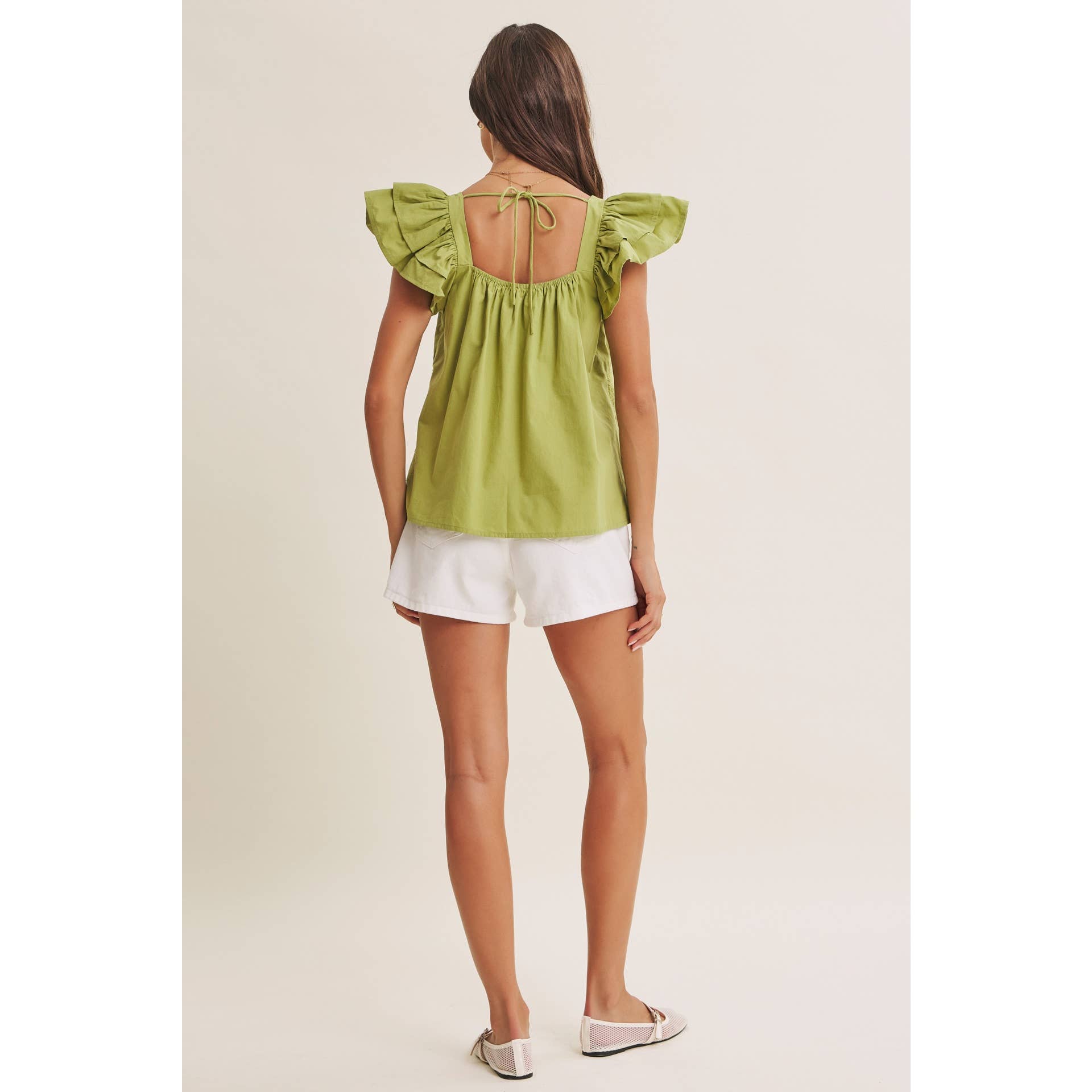 AFTERNOON TEA COTTON POPLIN RELAXED DRAPE RUFFLE BLOUSE TOP