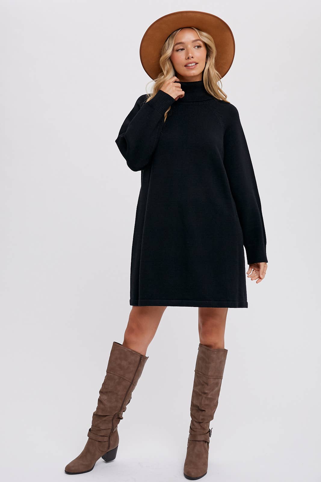 Turtleneck Sweater Dress, Black