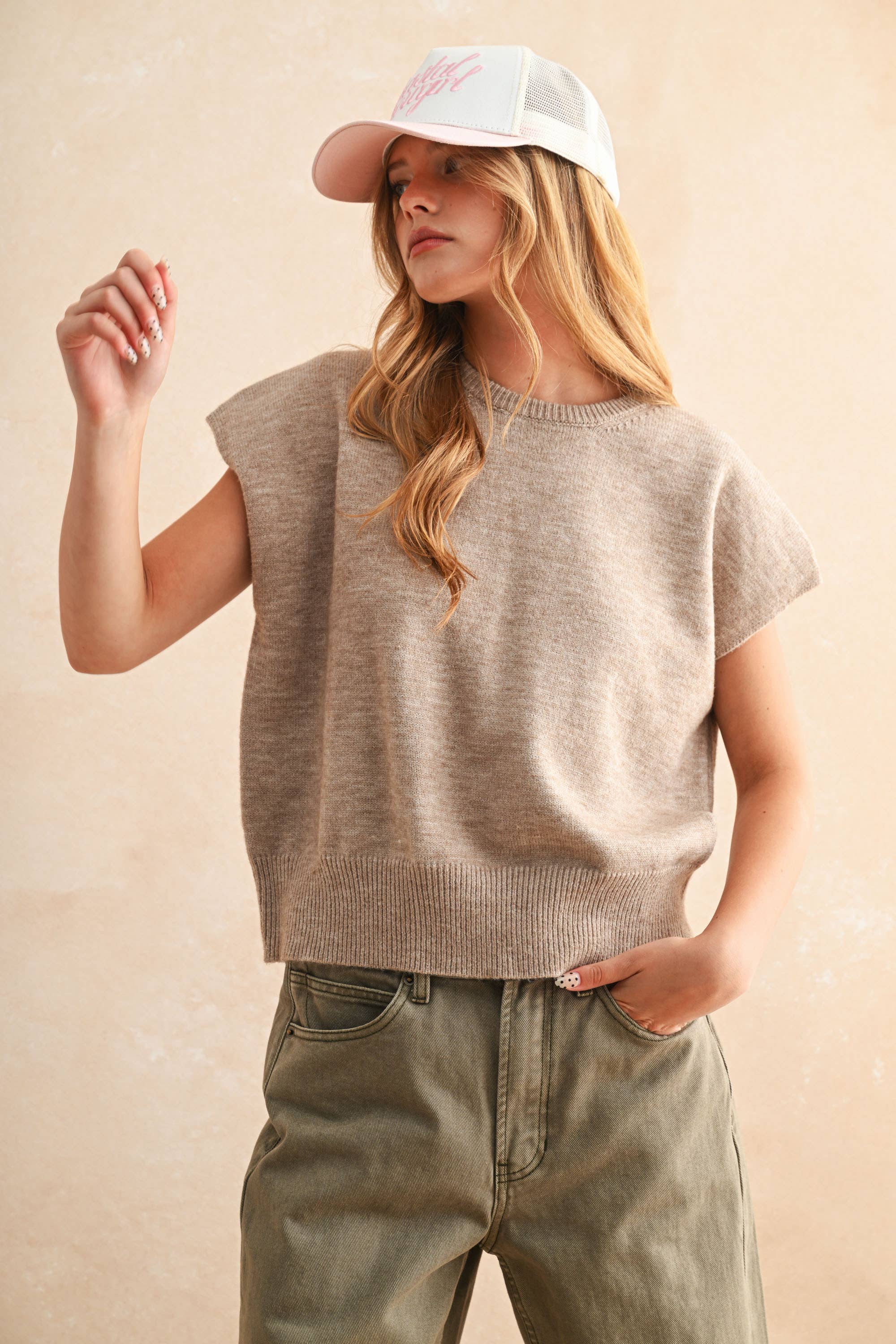 T4083   LOOSE FIT SHORT SLEEVE SWEATER TOP