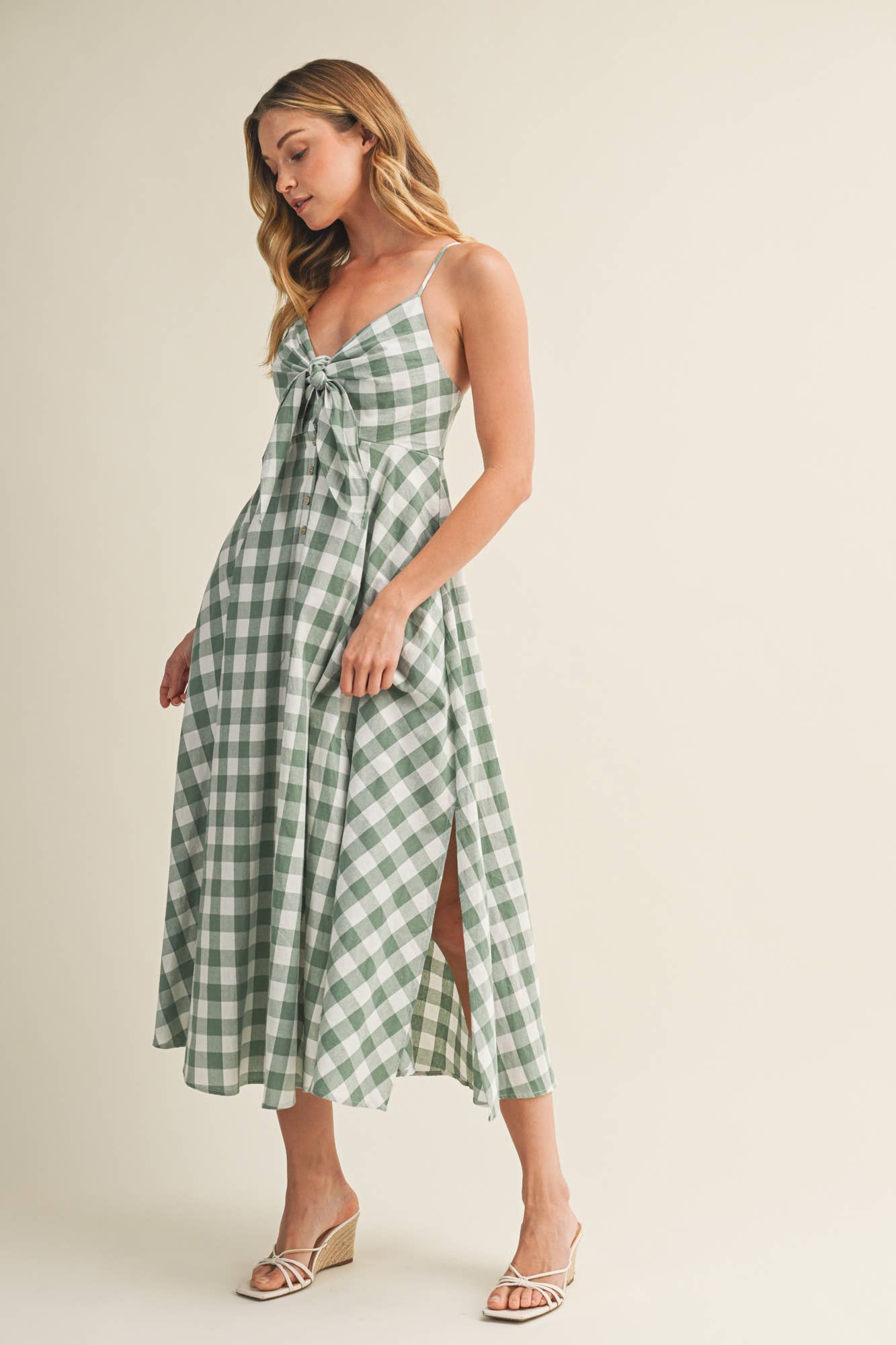 TIE-FRONT GINGHAM DRESS