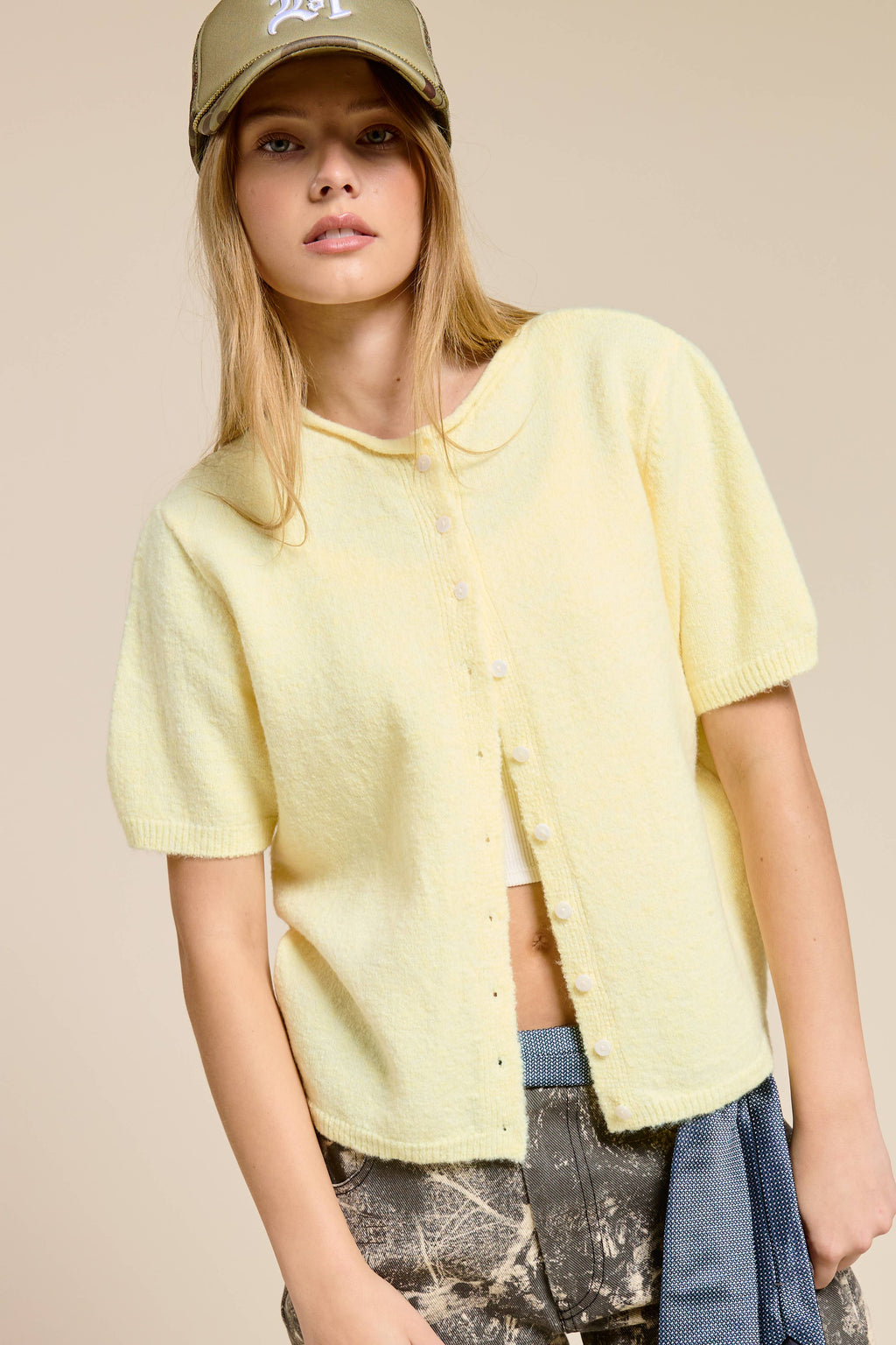 Short Sleeve Button Down Cardigan Top