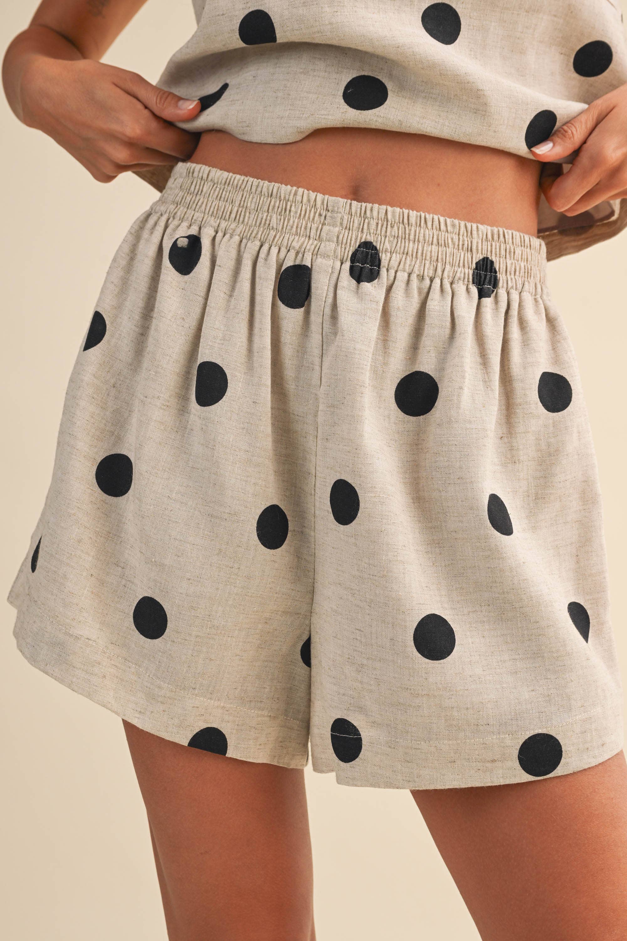 IST6385-A POLKADOT LINEN SLEEVELESS TOP AND SHORTS SET