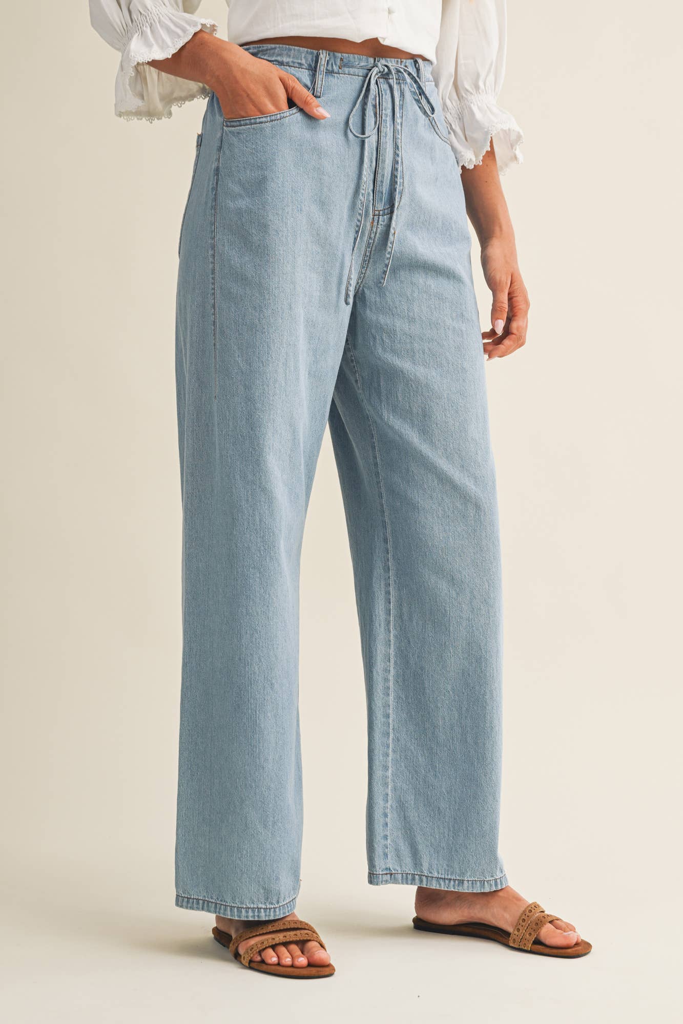 RELAXED DENIM PANTS WITH DRAWSTRING WAIST