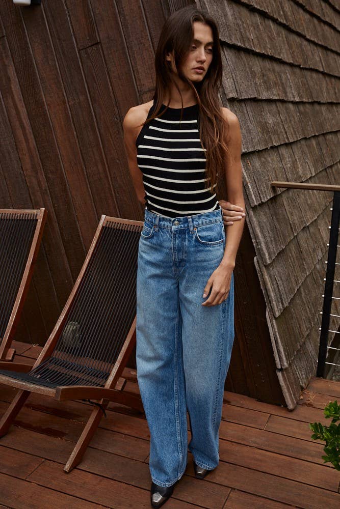 W1651 | Knit Sweater Ribbed Striped Tank Top