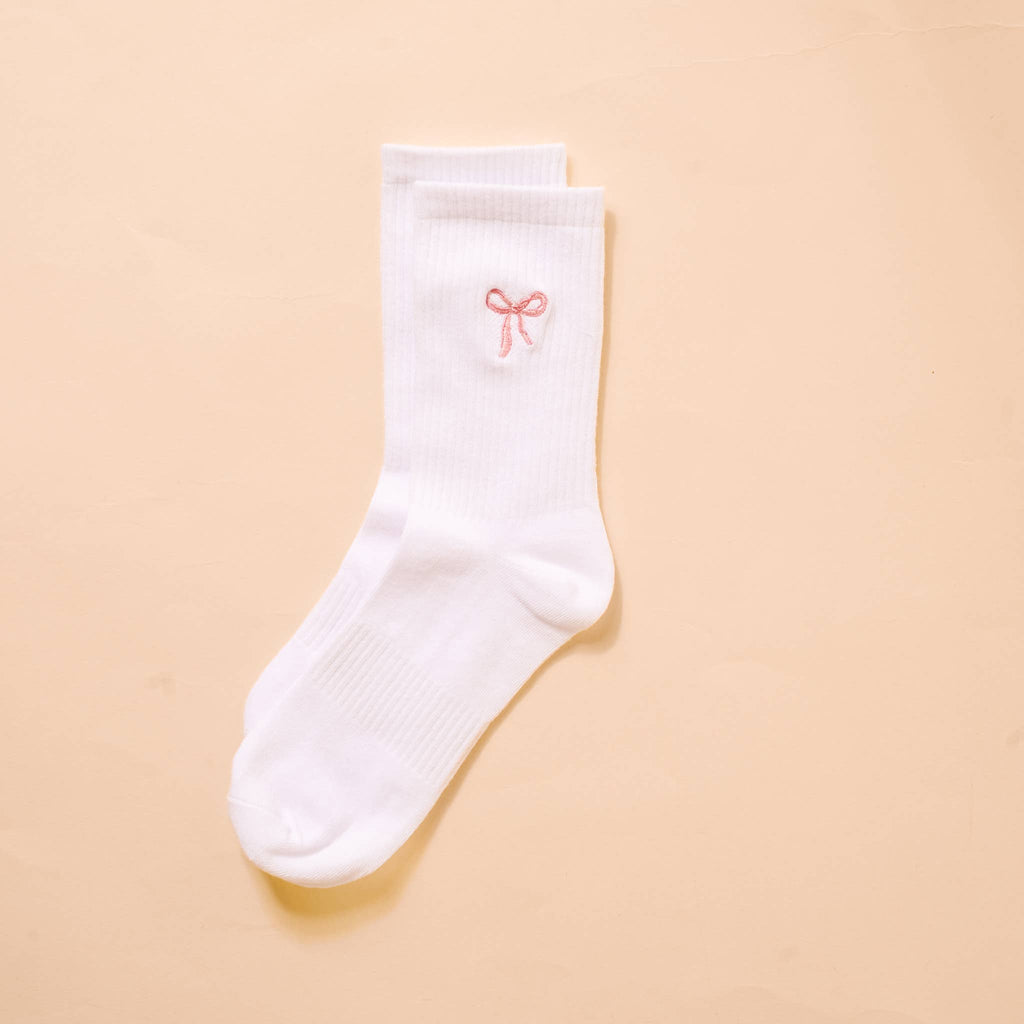 Embroidered Crew Socks-Pink Bow