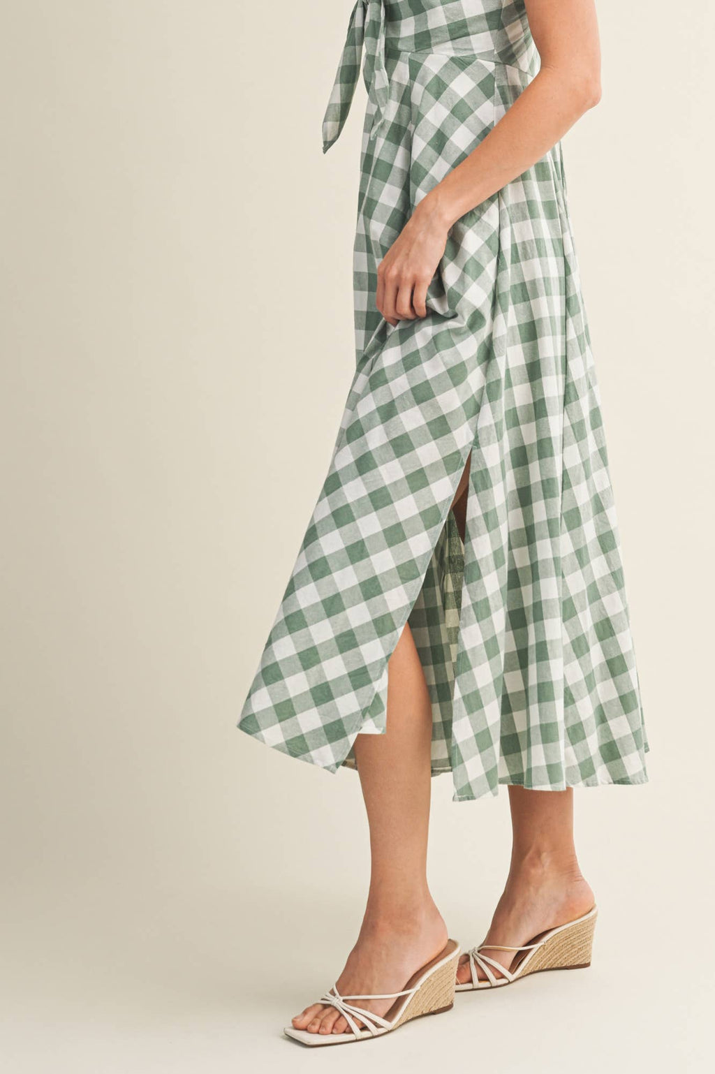 TIE-FRONT GINGHAM DRESS