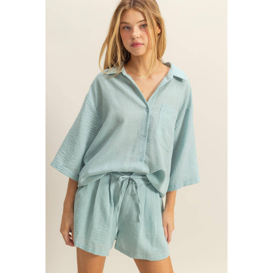 Abbie Oversized Shirt And Flowy Shorts Set