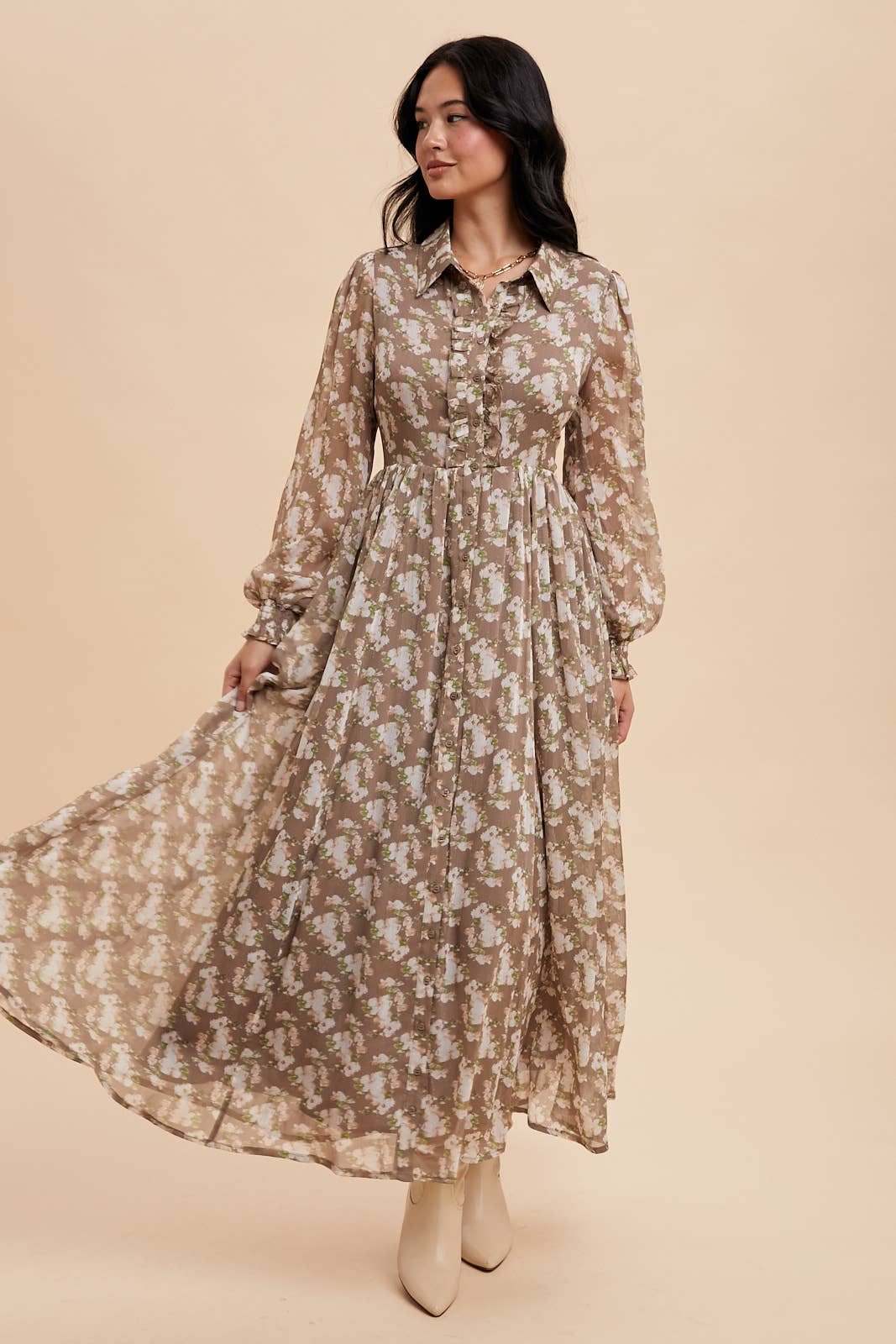 Floral Chiffon Button Down Maxi Dress