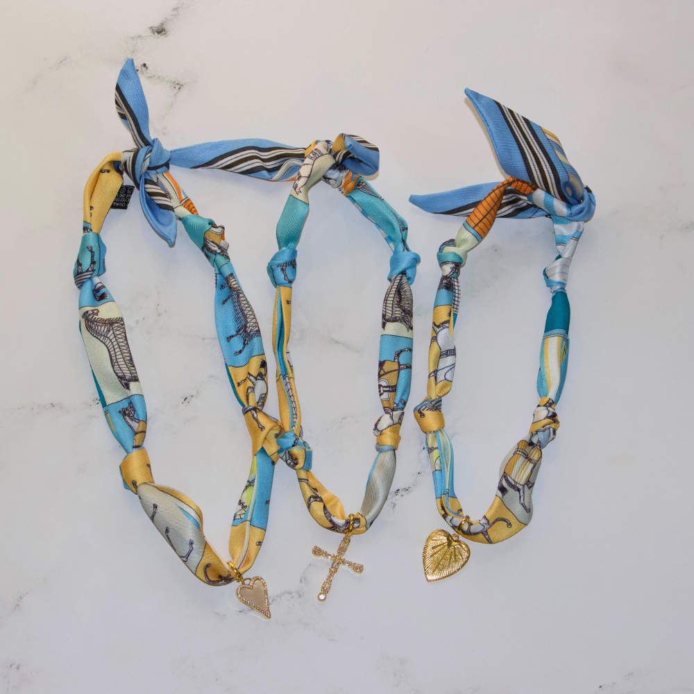 Scarf Necklace ~ Blue Horse Pattern