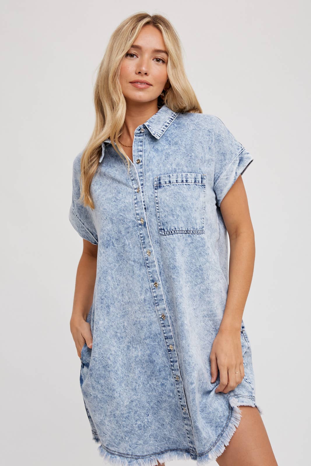 Frayed Hem Denim Shirt Dress