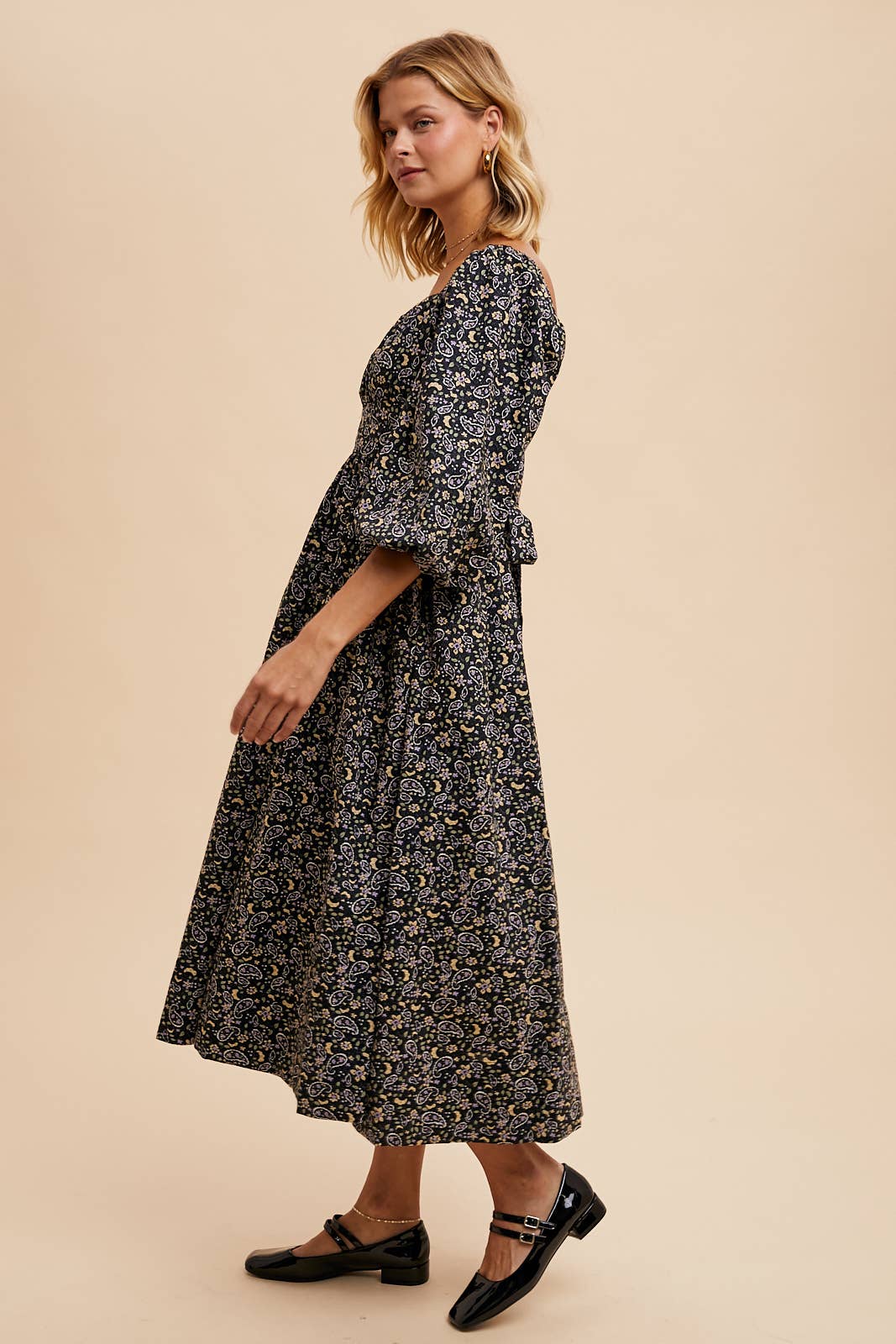 PUFF SLEEVE FLORAL COTTON DRESS