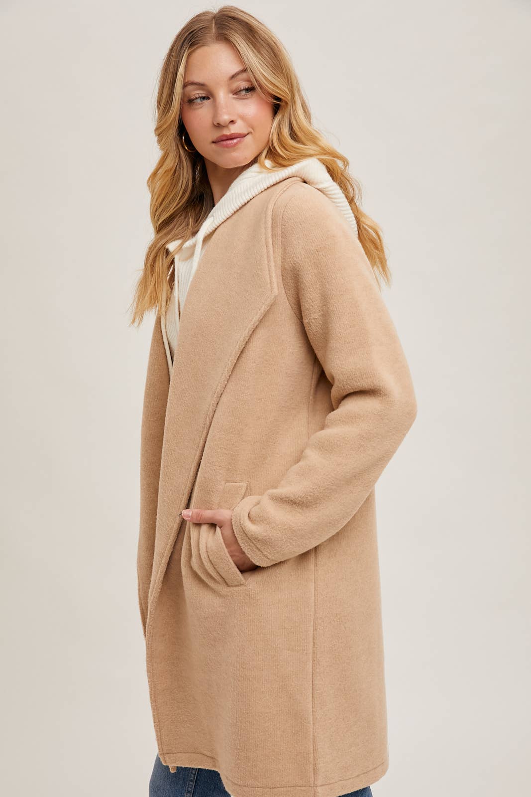 Open Front Knit Jacket, Beige