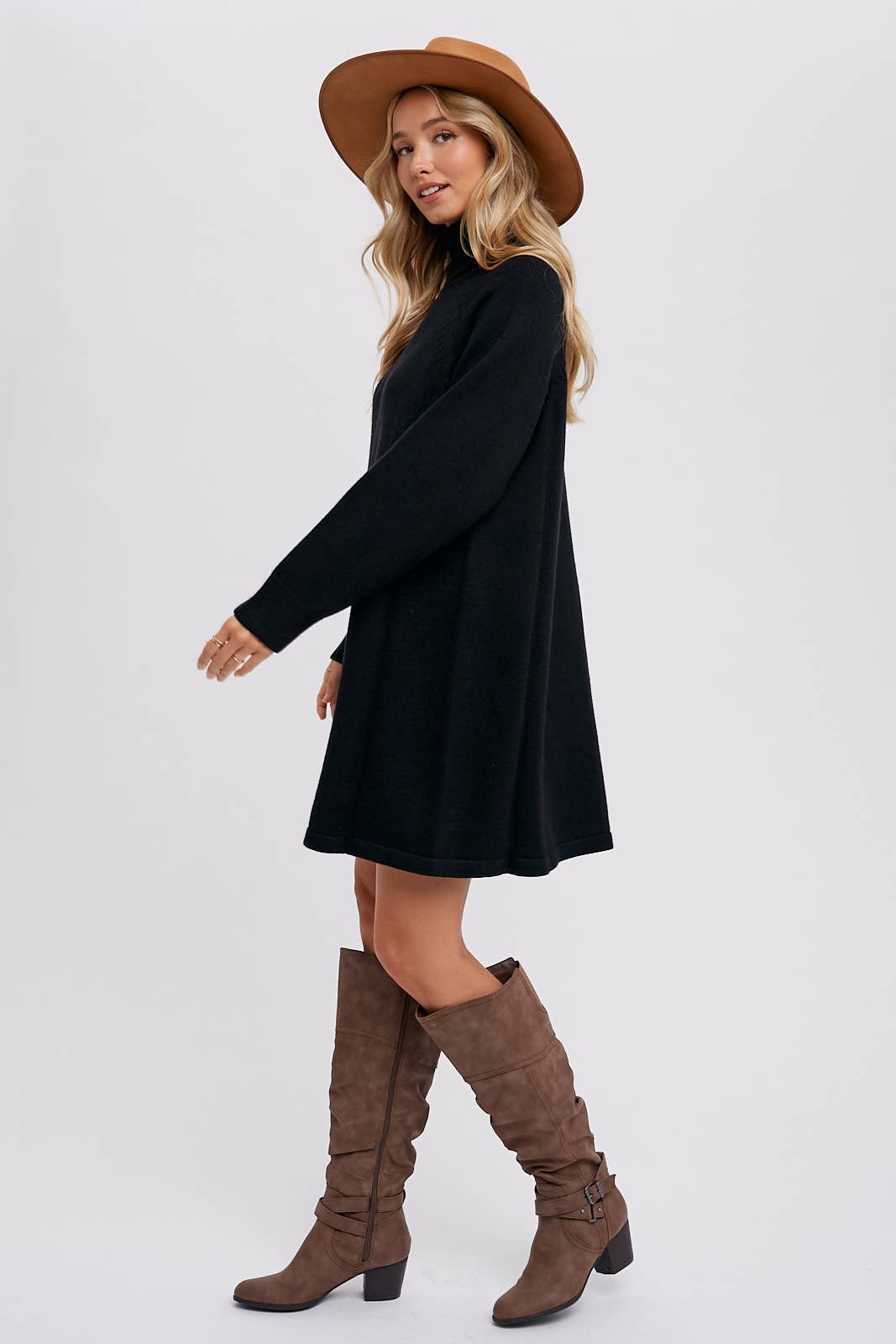 Turtleneck Sweater Dress, Black