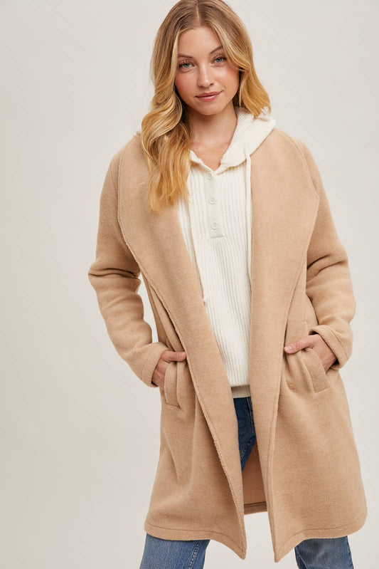 Open Front Knit Jacket, Beige