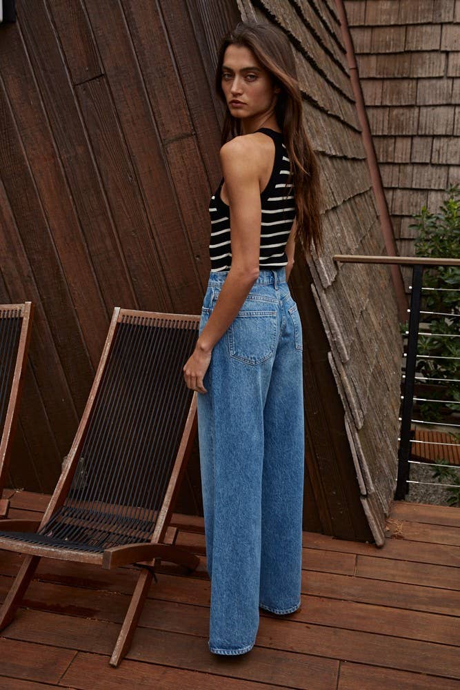 W1651 | Knit Sweater Ribbed Striped Tank Top