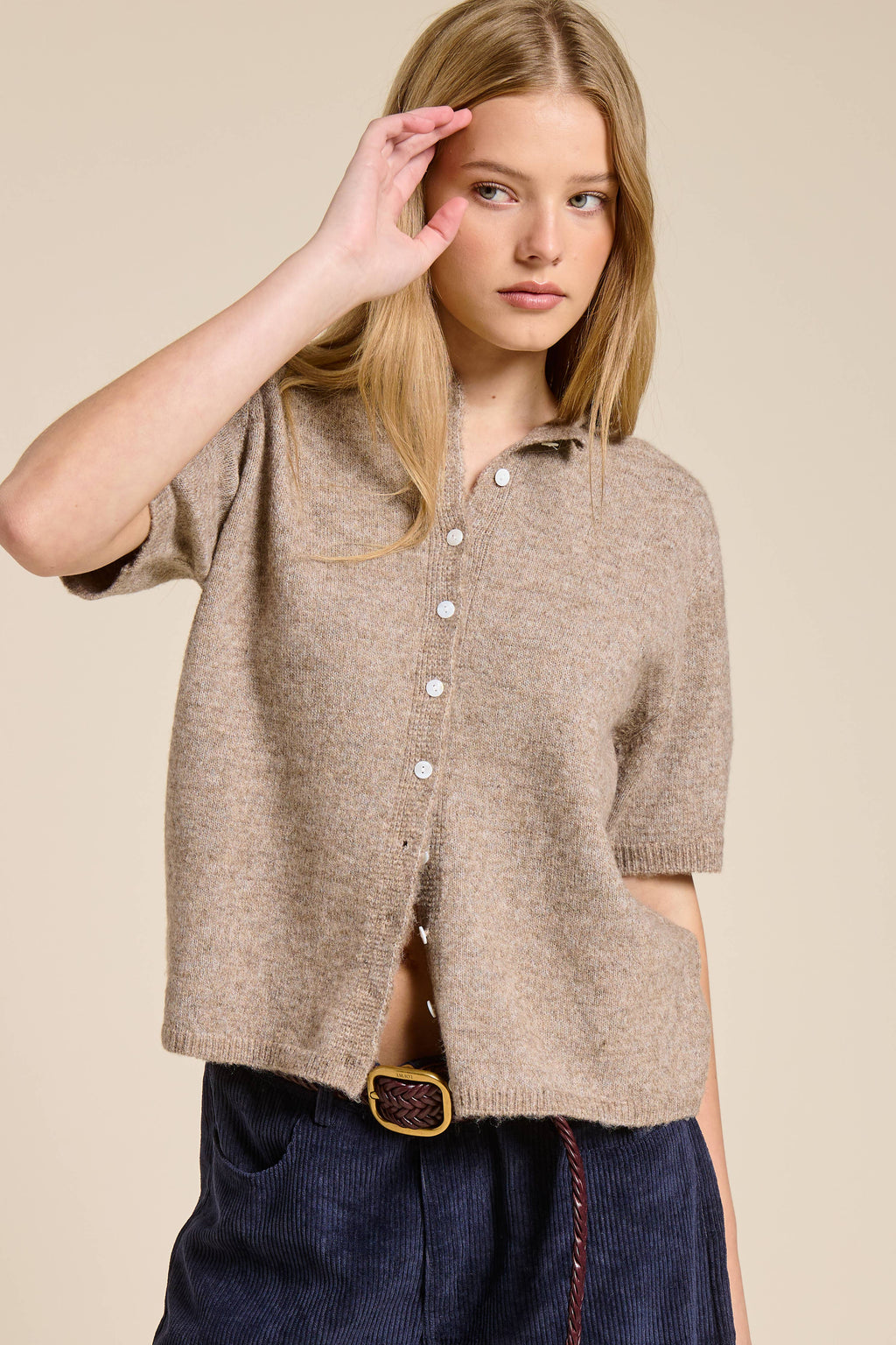 Short Sleeve Button Down Cardigan Top