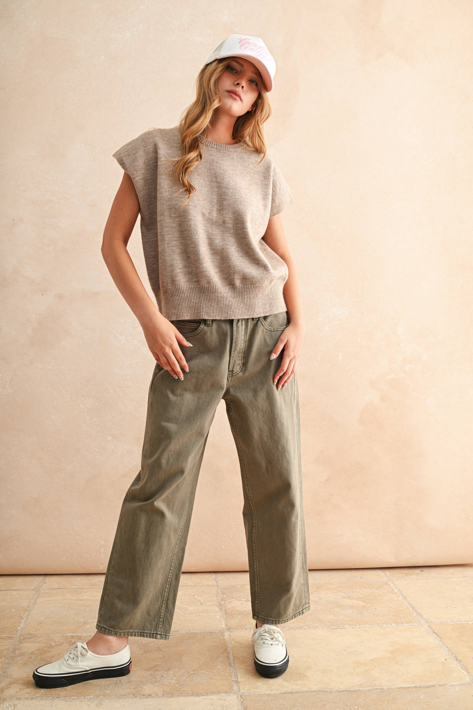 T4083   LOOSE FIT SHORT SLEEVE SWEATER TOP