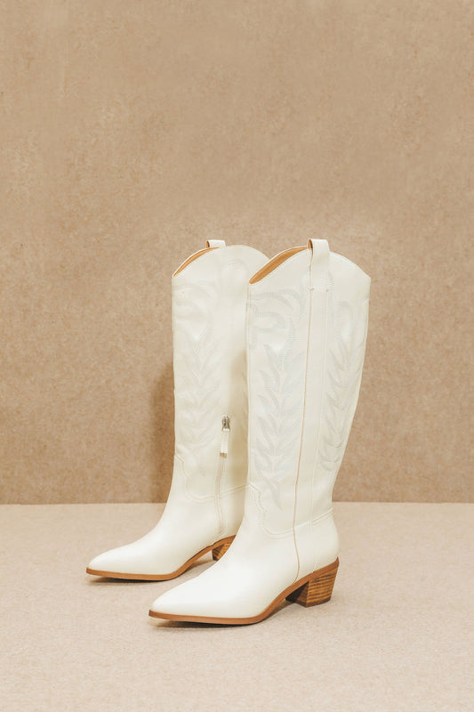 Inlay High Western Embroidery Block Heel Boots