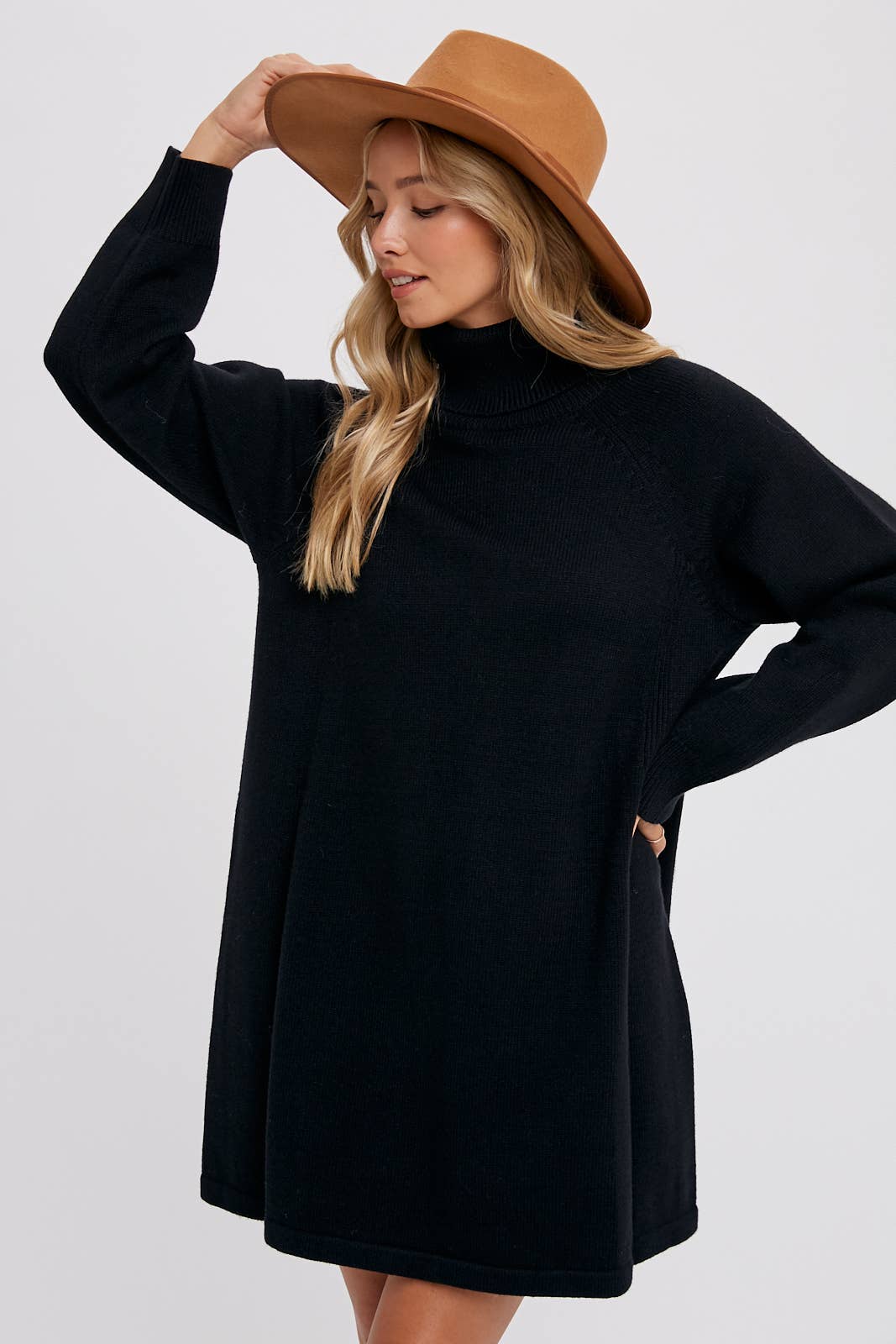 Turtleneck Sweater Dress, Black