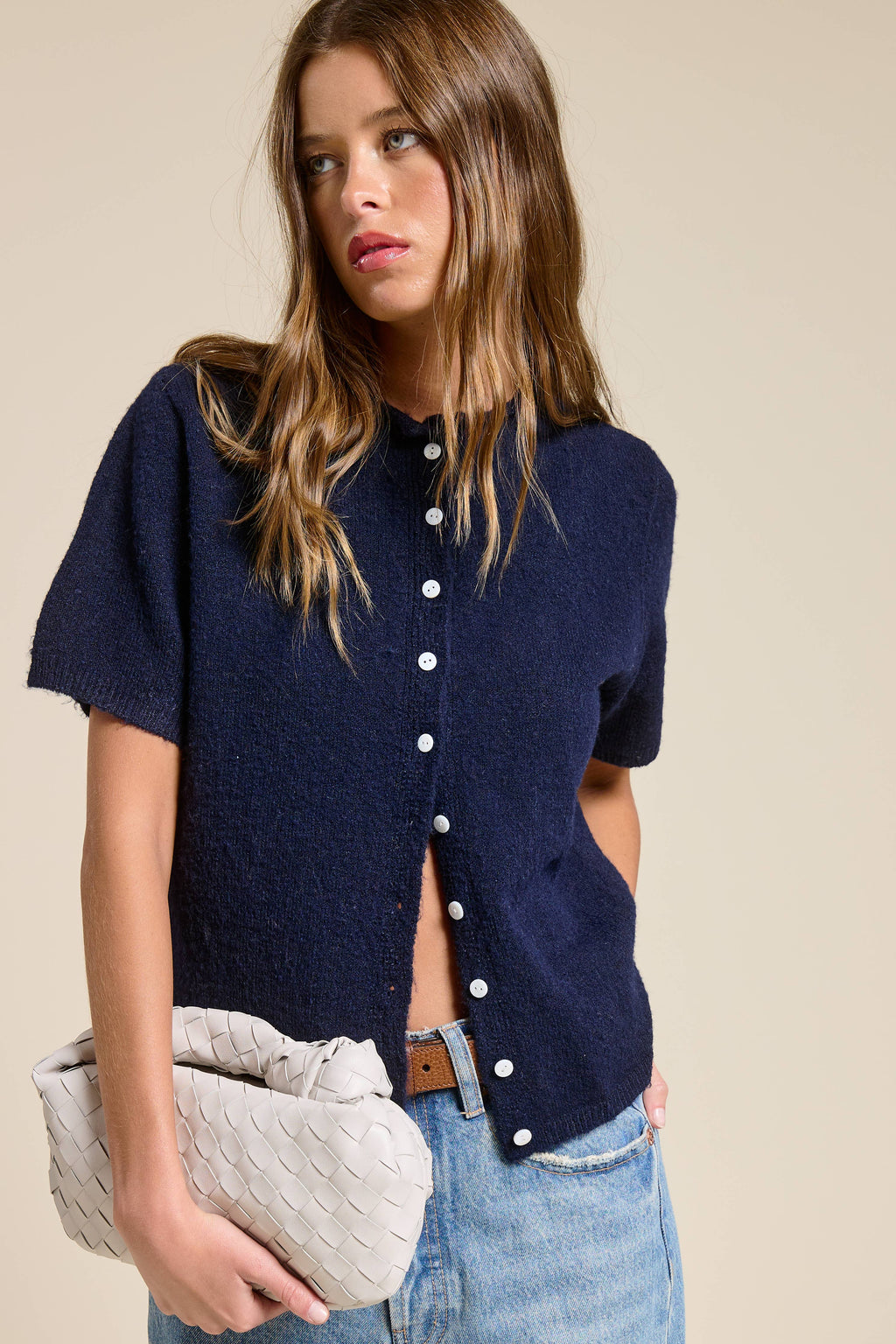 Short Sleeve Button Down Cardigan Top