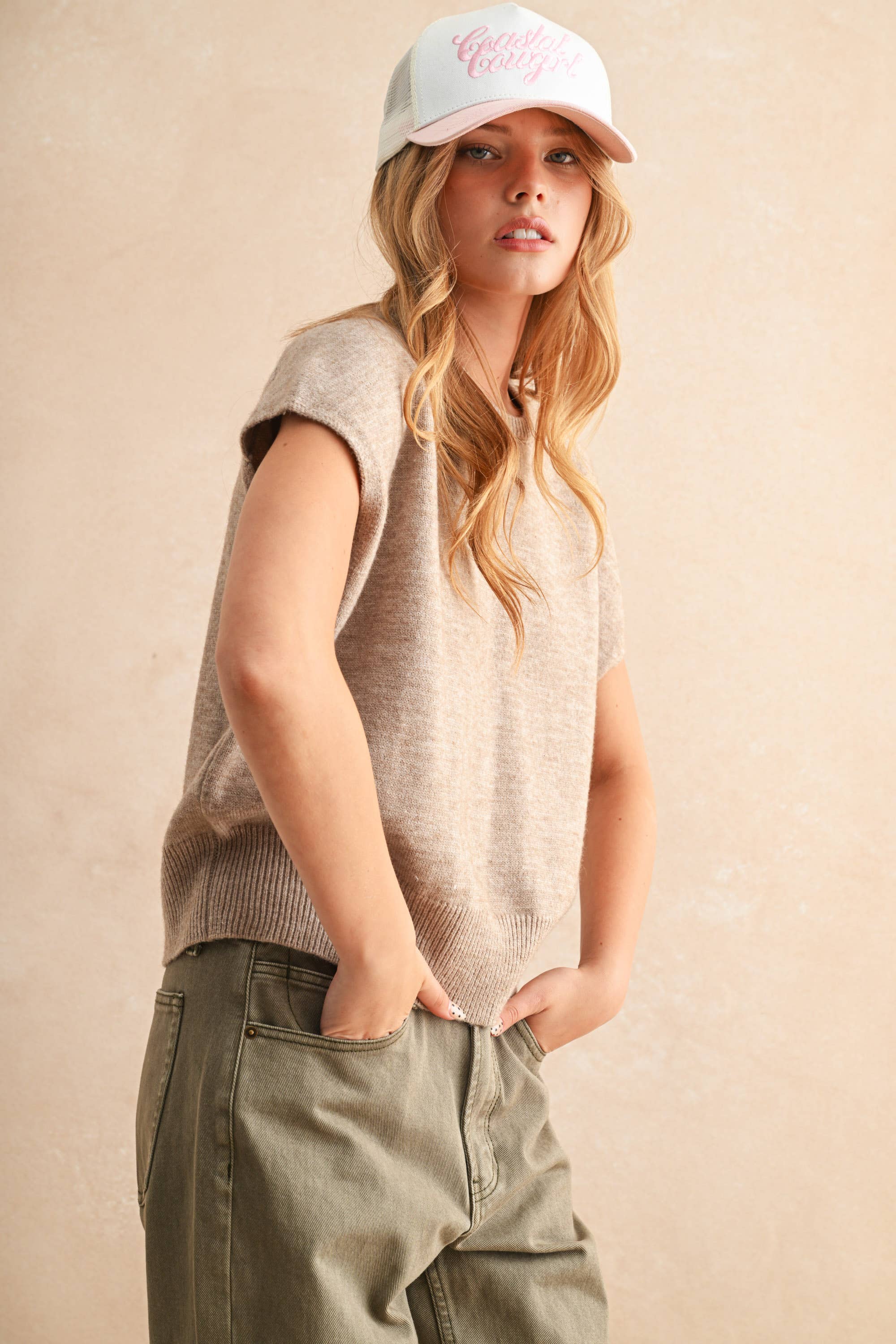 T4083   LOOSE FIT SHORT SLEEVE SWEATER TOP